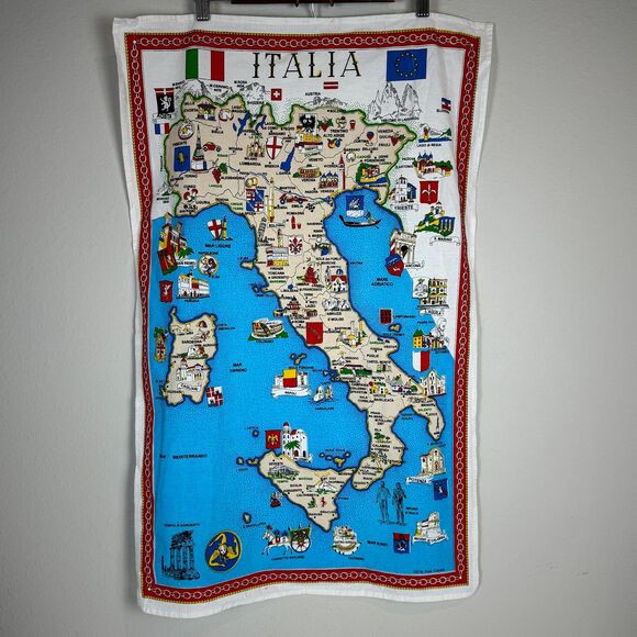 Vintage Italia Italy Cotton Travel Souvenir Tea Towel - Picture 1 of 9